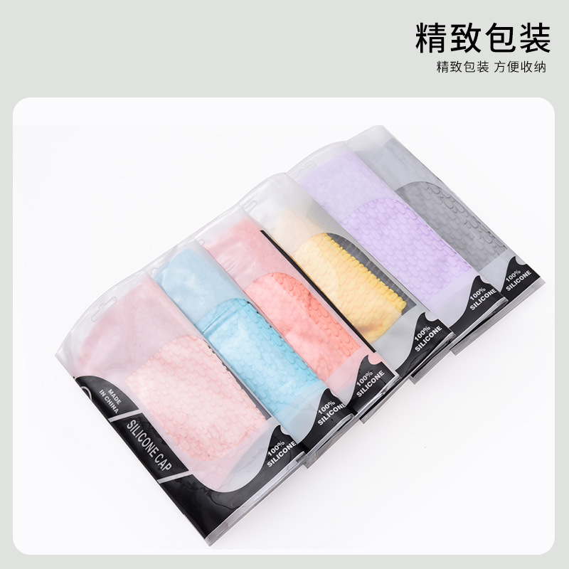 Gorro de baño de silicona con logo personalizado del fabricante Gorro de baño de gota de agua para adultos Gorro de baño de pelo largo para mujer Gorro de baño impermeable antideslizante para los oídos