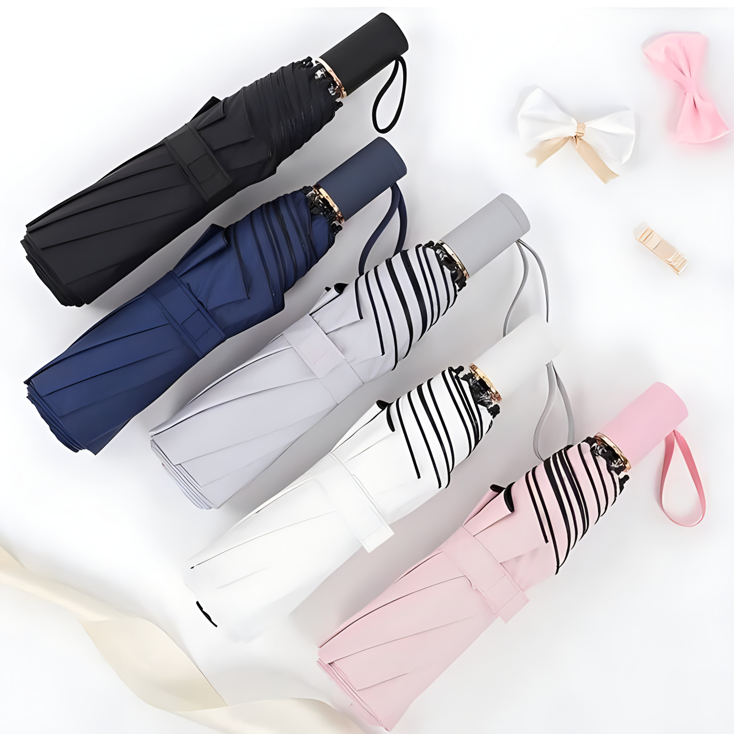 Solid Color Umbrella For Women, UV Protection, Foldable Parasol, Korean Style, Fresh Top Quality Elegant, Dual-Use For Sun And Rain_voghion.com