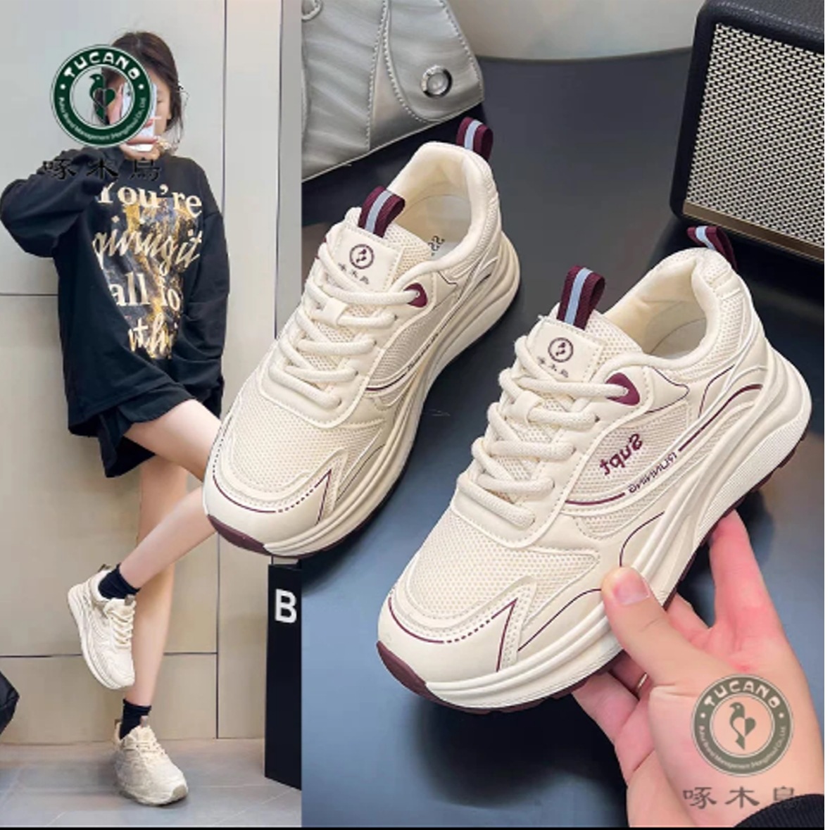 Woodpecker Genuine Leather Women's Shoes with Mesh Breathable Summer Style Fashionable and Versatile Casual Sports Shoes