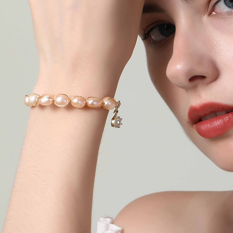 Fashion Swan Pearl Copper Inlay Zircon Bracelets 1 Piece