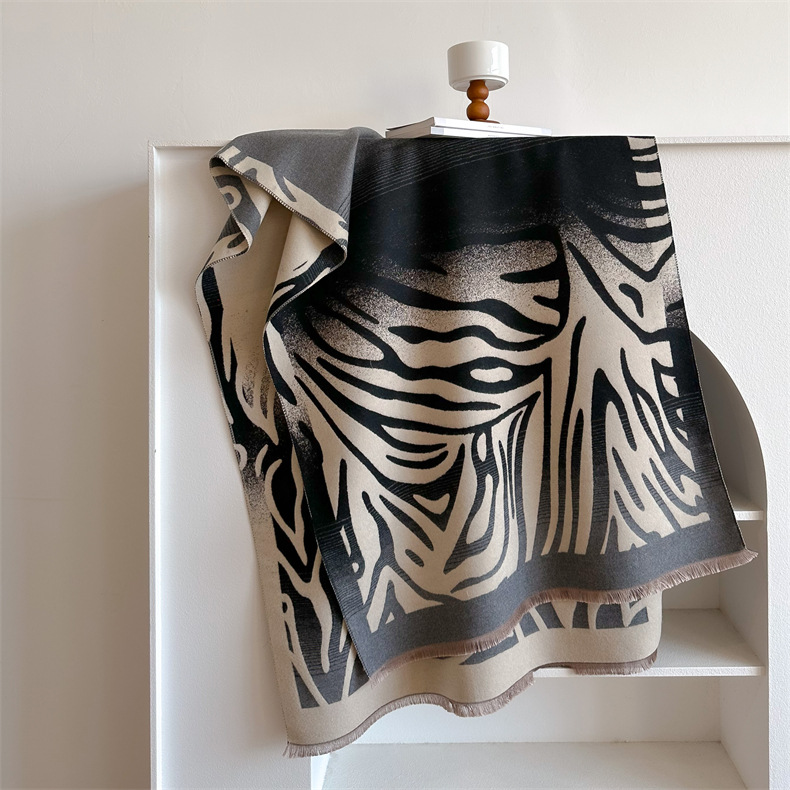 Autumn and Winter I mitation Cashmere Graffiti Wool Scarf Zebra Pattern Long Dual-purpose Air Conditioning Shawl Warm_voghion.com