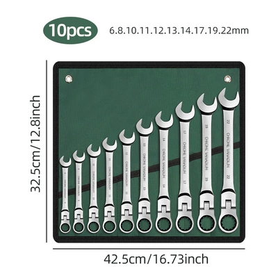 Mühərrik tənzimləmə alətləri — wrench set with swivel head - 10pcs-green-cloth-bags