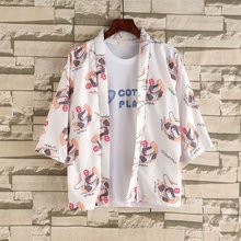 夏季潮流印花衬衫男七分袖道袍日系休闲宽松百搭防晒开衫衬衣潮