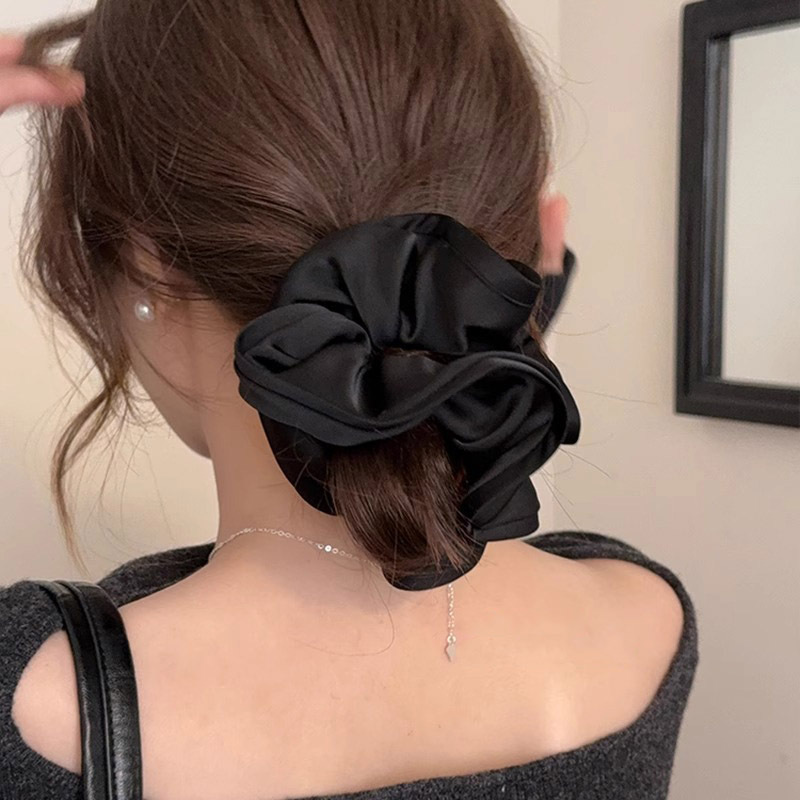 フレンチレトロスタイルの耳飾りサテンヘアゴム、女性用高級ポニーテールヘアゴム、シンプルで上品なゴムバンドヘアアクセサリー|undefined