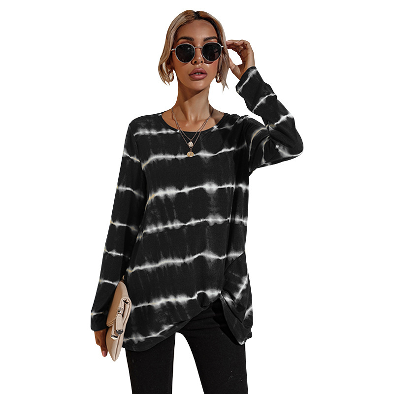 women s round neck print striped T-shirt nihaostyles clothing wholesale NSSA71906