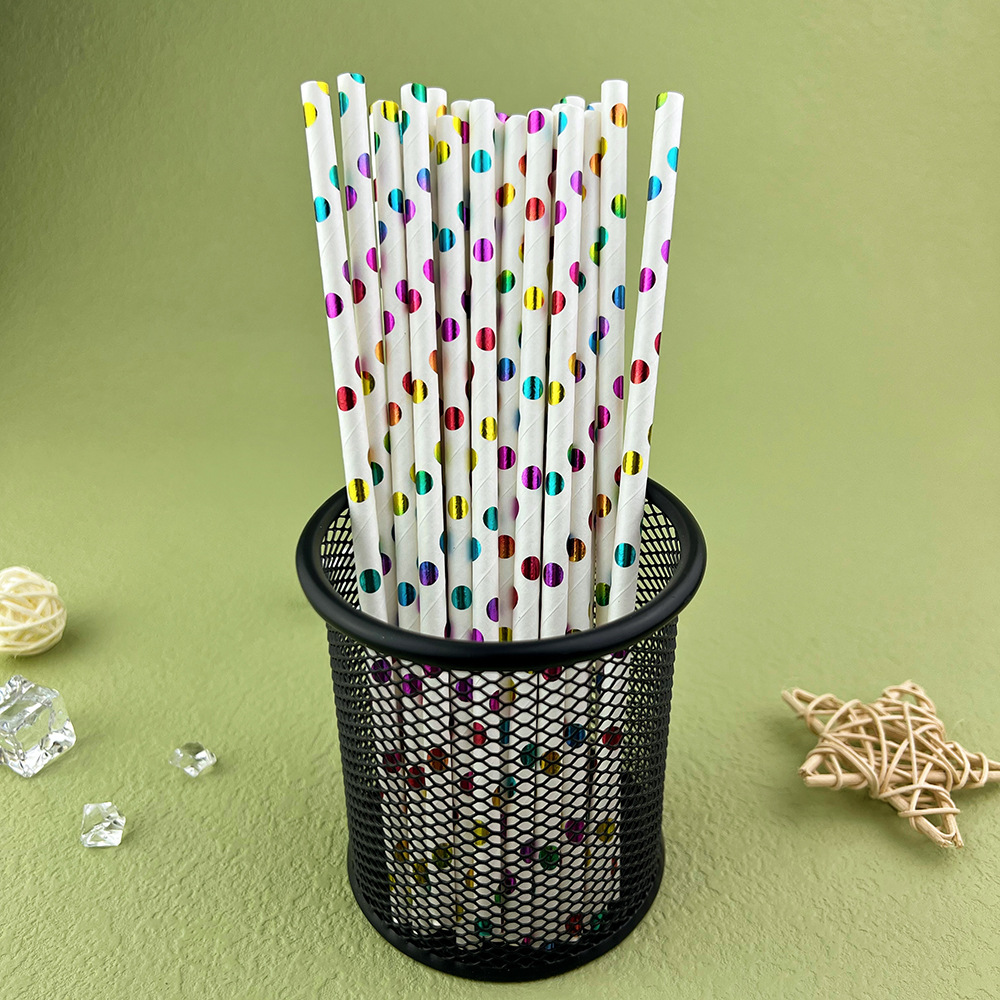 Paja de papel de punto colorido desechable degradable Kraft pastel de papel postre fiesta decoración paja tubo recto tubo de beber