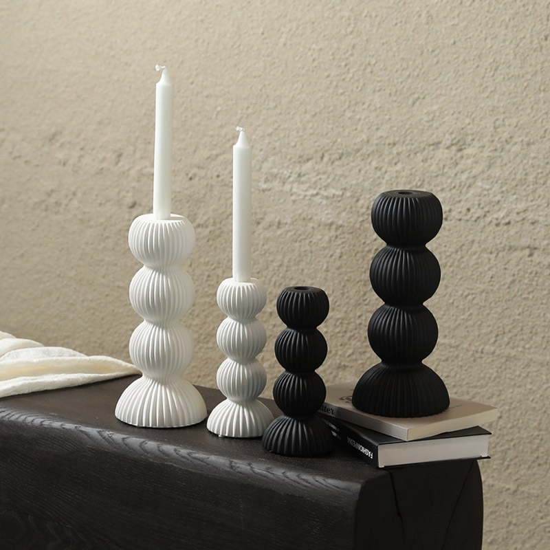 Decoración moderna simple de cerámica negra y blanca decoración ins sala de estar mesa de comedor decoración del hogar base de vela a rayas de geometría