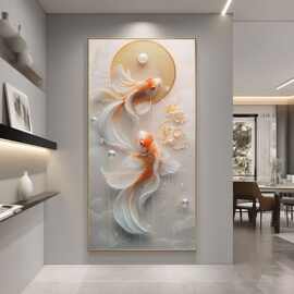 金鱼入户门玄关装饰画正对过道走廊楼梯挂墙灯光装饰挂画