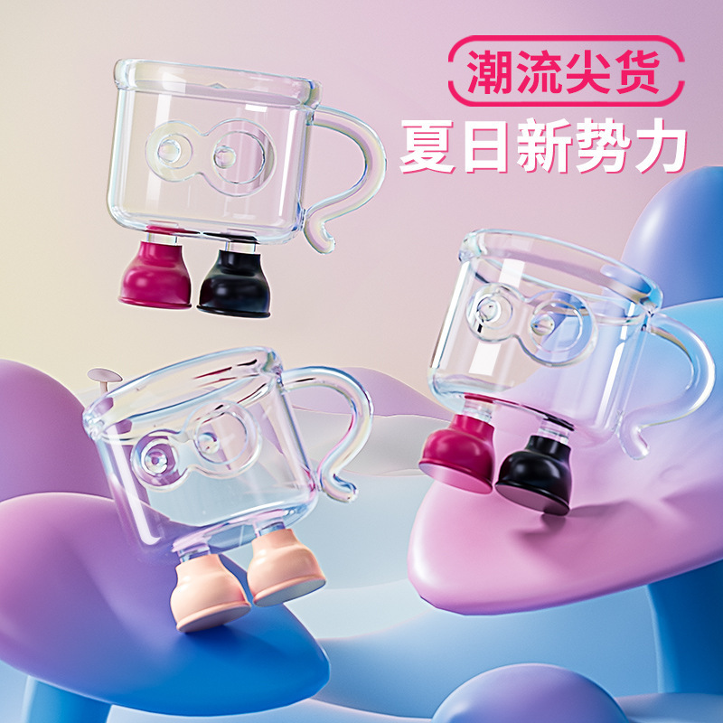 ハンドル付きの見栄えの良い夏用ガラス製ビッグフットコーヒーカップ、ドリンクジュースカップ、高級飲料水デザートカップ|undefined