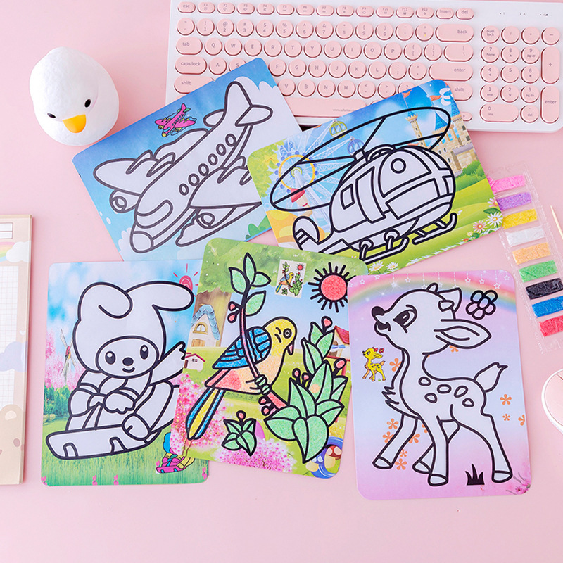 Pintura de arena para niños traje niños y niñas DIY hecho a mano creativo color arena haciendo kindergarten dibujos animados educativos pequeño regalo