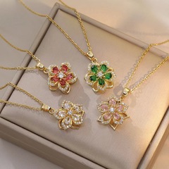 ネット赤回転可能ジルコンの花のネックレス