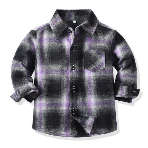 Cross-border children's leisure grid shirt  spring unisex stand-up collar long-sleeve single-button coat new children's shirt