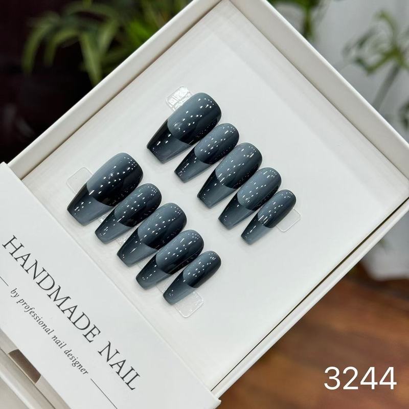 【純手作りのつけ爪29-32】ロングフレンチキャットアイパッチ付け爪、取り外し可能なネイルアートコレクション|undefined