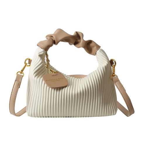 Niche personality pleated striped handheld small bag women's fashion versatile small square bag  summer simple shoulder bag