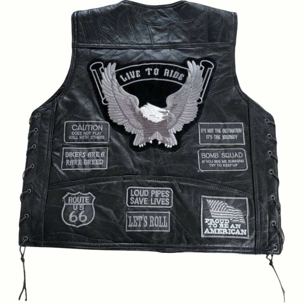 Европейский и американский классический жилет с лошадью, кожаный жилет, велосипедный жилет, серебристо-серый вышитый значок, мотоциклетный кожаный жилет, мужской