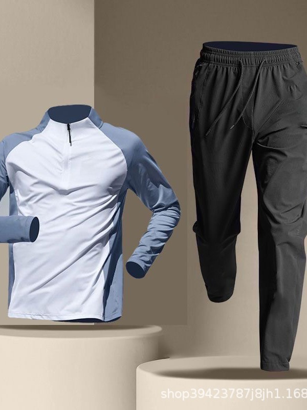 Quick dry long-sleeve with zipper for training, trousers, sports body-friendly T-shirt for gym, with a zipper, for running 2