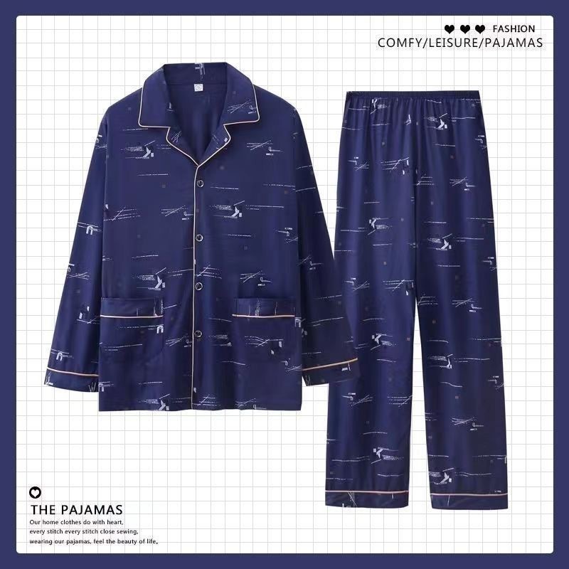 100% algodón de los hombres pijamas primavera y otoño pantalones de manga larga más tamaño suelto Otoño e Invierno traje homewear
