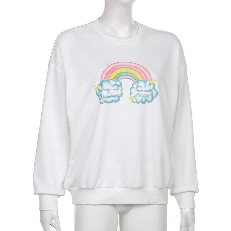 O-neck Simple Rianbow Loose Casual Sweatshirt