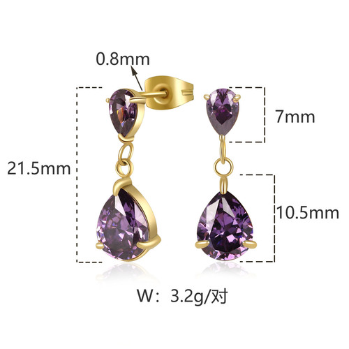 European and American super flash titanium steel AAA grade zircon earrings two water drop butterfly buckle zircon earrings cross-border earrings wholesale