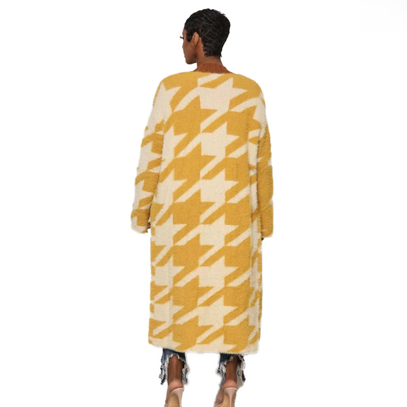 2024 cross-border Europe and the United States explosions houndstooth knitted Antarctic velvet coat coat loose cardigan coat factory outlet_voghion.com
