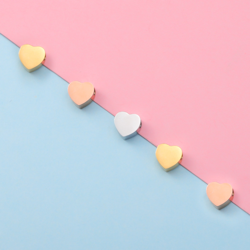 镜面不锈钢桃心爱心小孔珠个性简约抛光DIY手工饰品配厂家批发