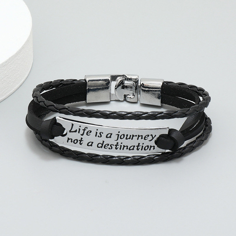 16g Weight Bracelets Classification Fashion Letter Pu Leather Alloy Knitting Men'S Bracelets Men Cord & Leather Bracelets