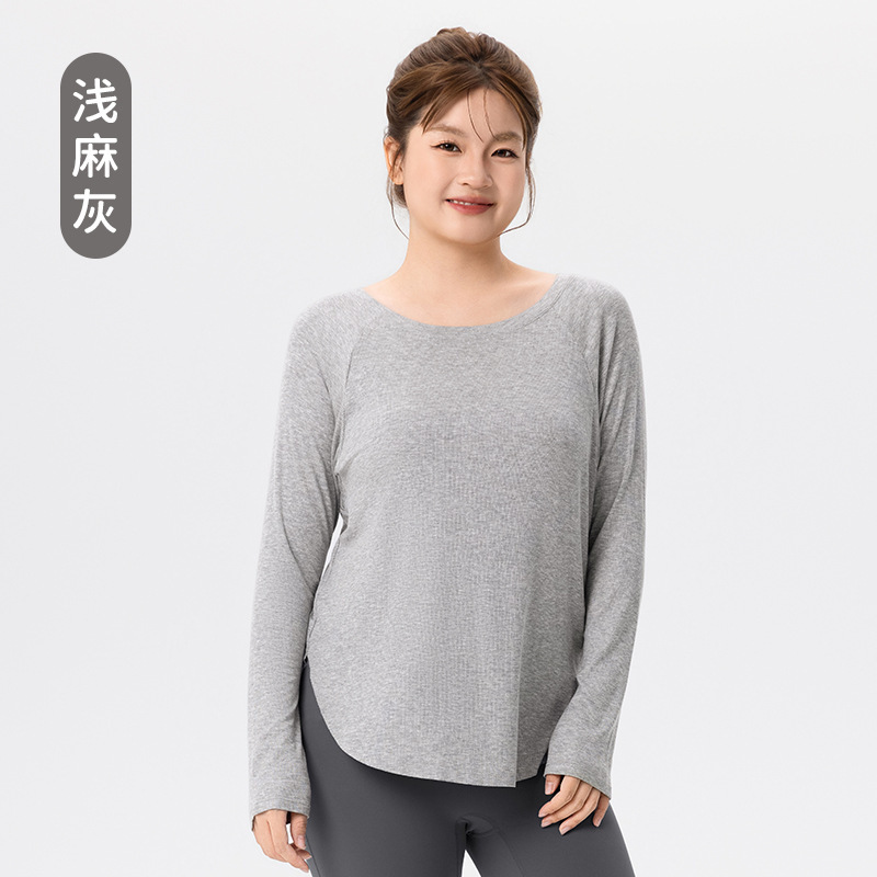 胖MM瑜伽服长袖女款宽松显瘦亲肤透气健身上衣插肩袖大码运动t恤|undefined