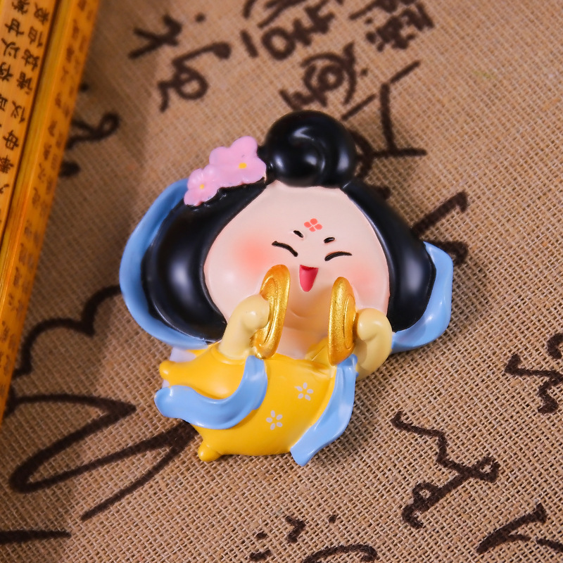 新作の中国風唐時代の女性の首振り置物、樹脂工芸品、古代風少女のデスクトップや車載装飾品|undefined