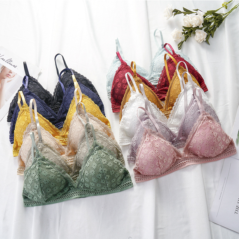 New Lace Daisy Triangle Cup Sexy Bandeau Bra Set, V-Shaped Push-Up Straps, Wire-Free Beautiful Back Bra