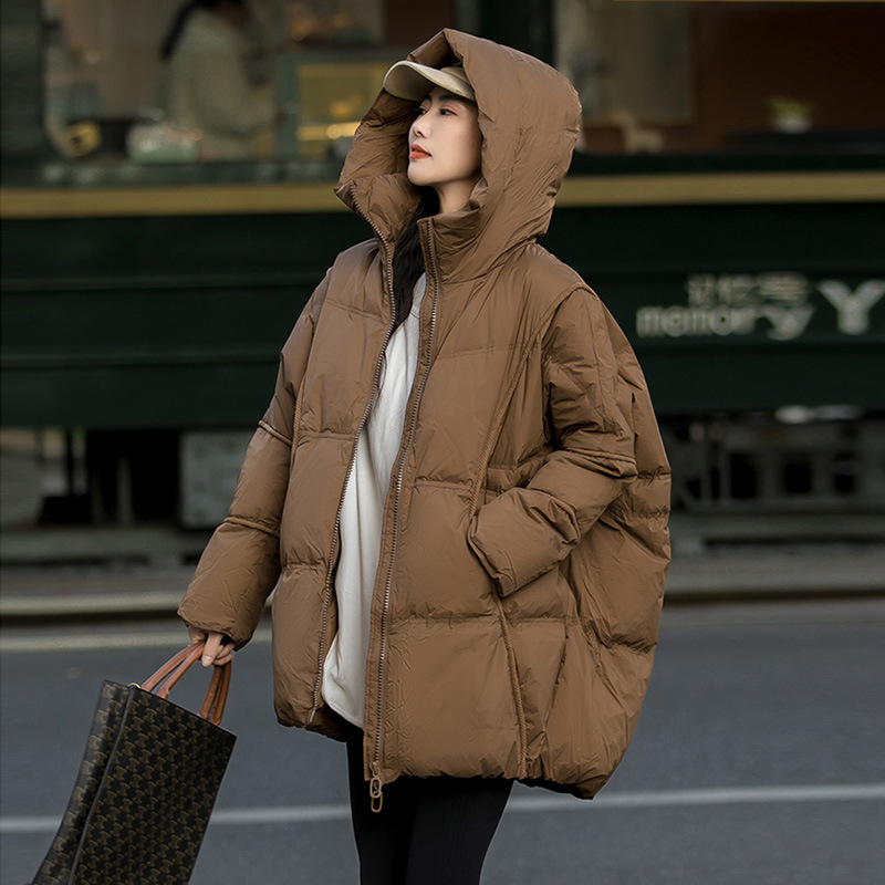 羽绒服女中长款2025冬季时尚复古设计感灯芯绒拼接保暖大码外套潮