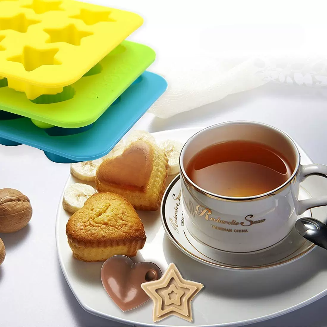 星星爱心贝壳三件套食品级硅胶模具饼干蛋糕家用烘培模具冰球冰格