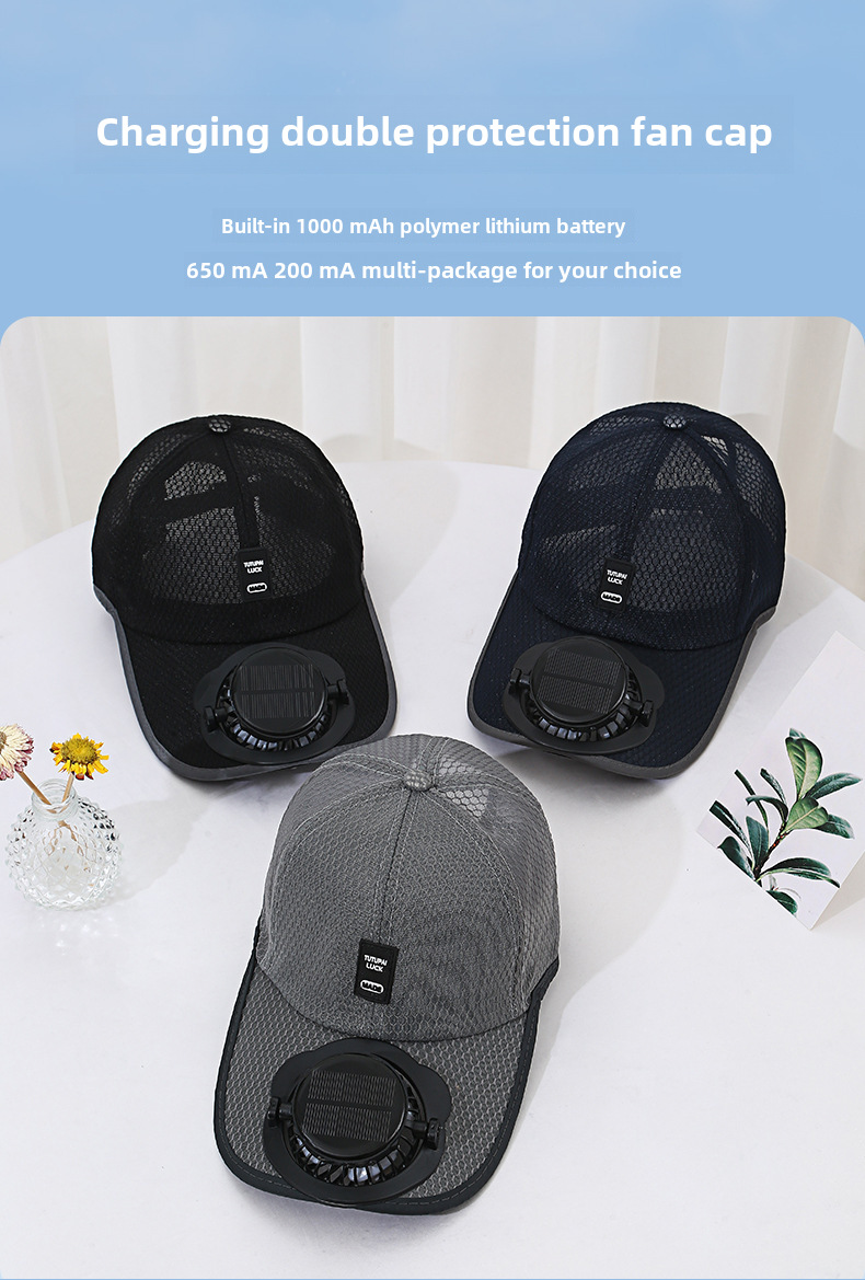 Breathable Mesh Baseball Cap With Solar Fan For Sun Protection_voghion.com