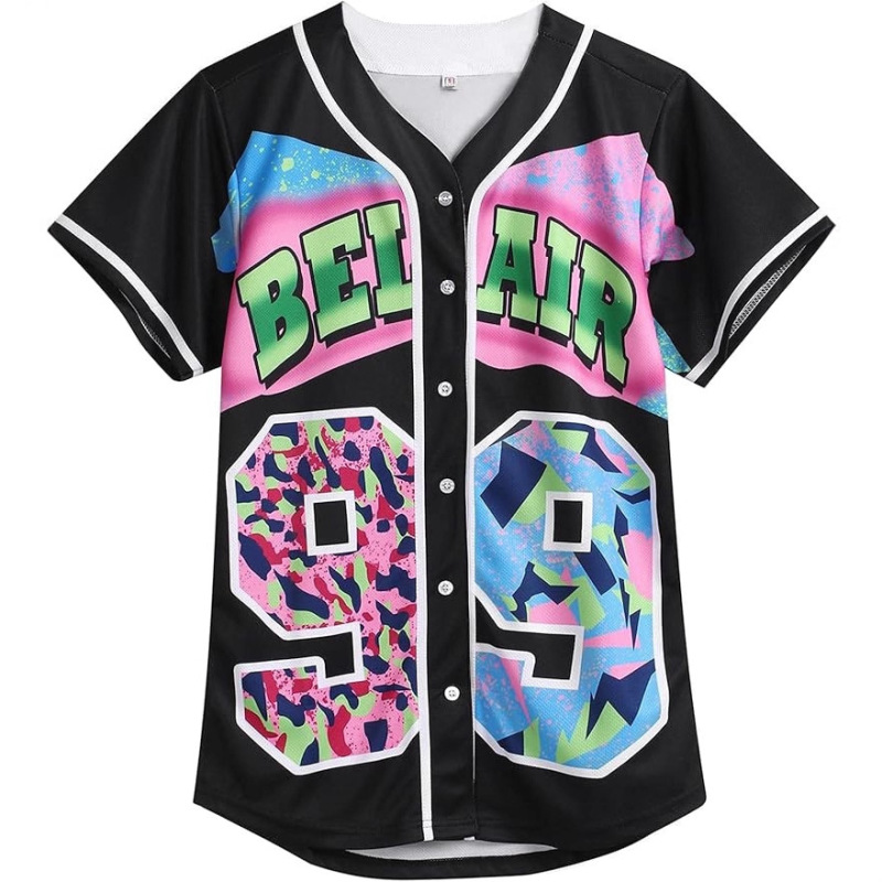 90S Jersey Unisex Party Hip Hop Clothing Beale Baseball Jersey Short Sleeve Button Shirt