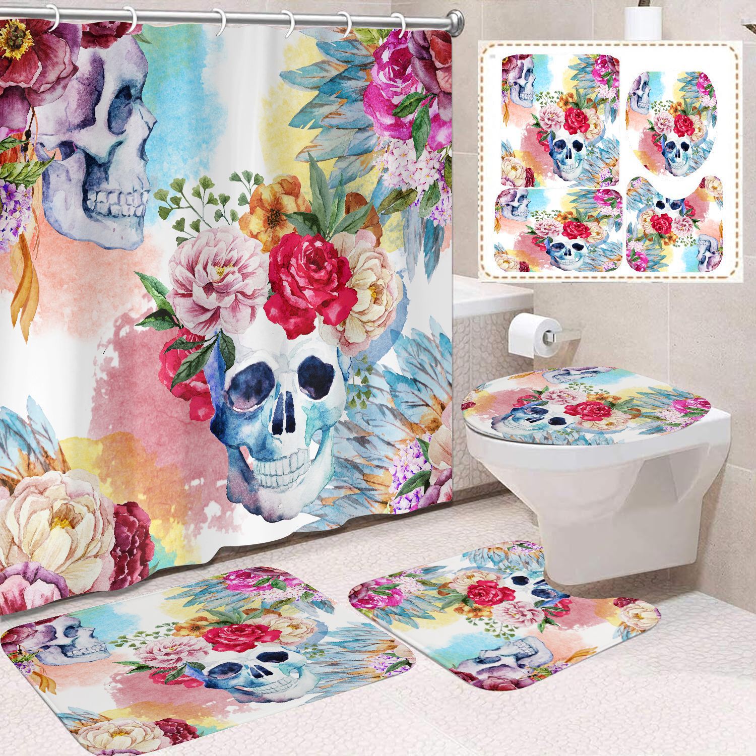 Cortina de ducha de poliéster con estampado digital de animales, impermeable, creativa, para baño, de Amazon, transfronteriza