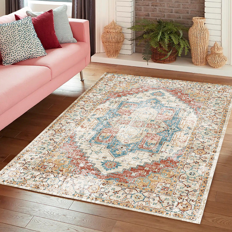 Bohemian Ethnic Style Persian American Retro Living Room Coffee Table Carpet Floor Mat Bedroom Bedside Blanket Non-Slip Door Mat