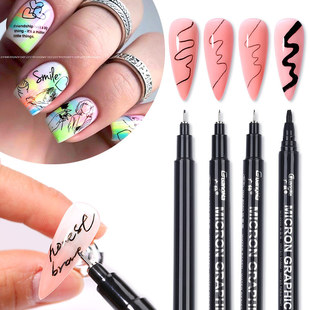 Cross-Border New Nail Art Pen Nail Art Paint Pen Acrylic Paint Graffiti Black and White Gradient French Light Therapy String Painting Flower