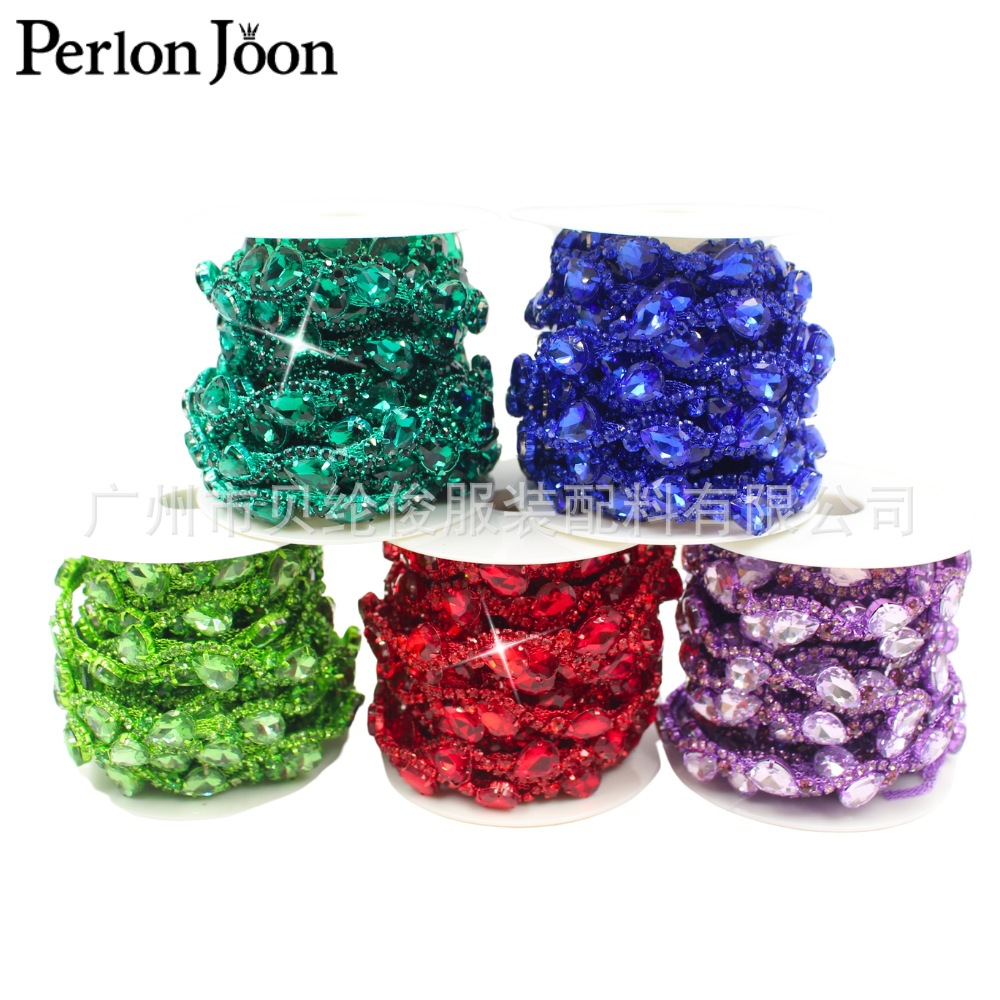 ML231 de alta calidad multicolor súper flash forma de gota de agua forma de gota de agua cadena accesorios de ropa de bricolaje borde