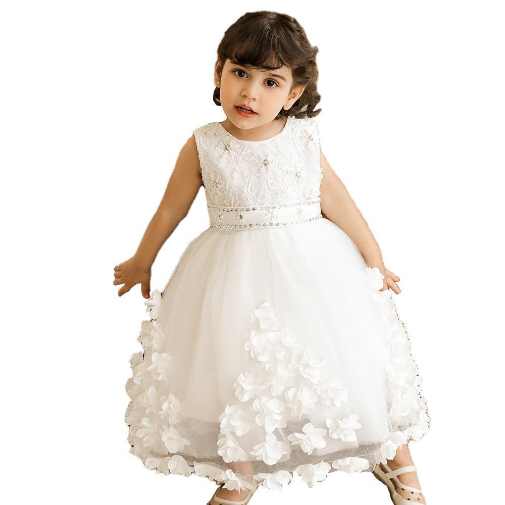 Suministro transfronterizo vestido para niños vestido de novia de niña de flores tridimensionales vestido de princesa mullido de niña vestido de niños