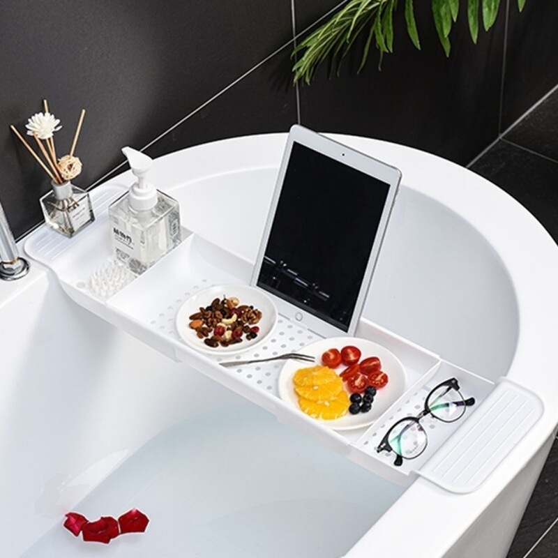 Plastic bathtub rack, extendable non-slip bathtub bathroom storage rack, bath storage rack, tray bucket rack