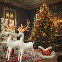 哑光磨砂圣诞雪橇麋鹿气球 圣诞节日商场店铺橱窗装饰布置气球