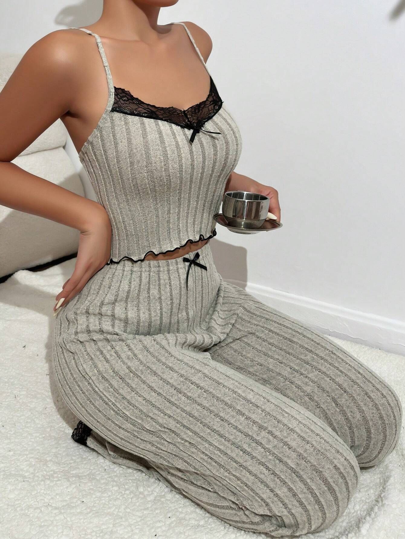 ChicShe European And American Cross-Border Hot-Selling Homewear Ribbed Heart Strap Vest Pajamas For Women, Wearable Outside Long_voghion.com