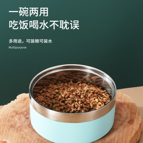 Double-layer stainless steel dog bowl, non-slip, anti-tip, large-capacity pet bowl, cat bowl, drinking water bowl, dog rice bowl