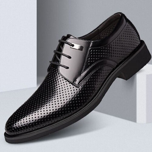 Men's Summer Mesh Breathable Wide Men's Shoes Genuine Leather Business Formal Holes Slip-on Shoes Men's Insoles Height Increasing Shoes