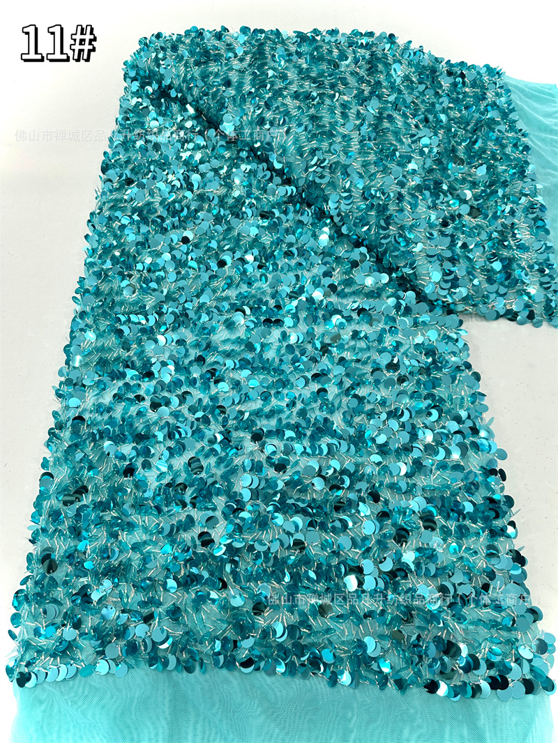 Inventario de malla elástica bordado de sequillas modelo de baile de moda cena vestido de moda tela de ropa