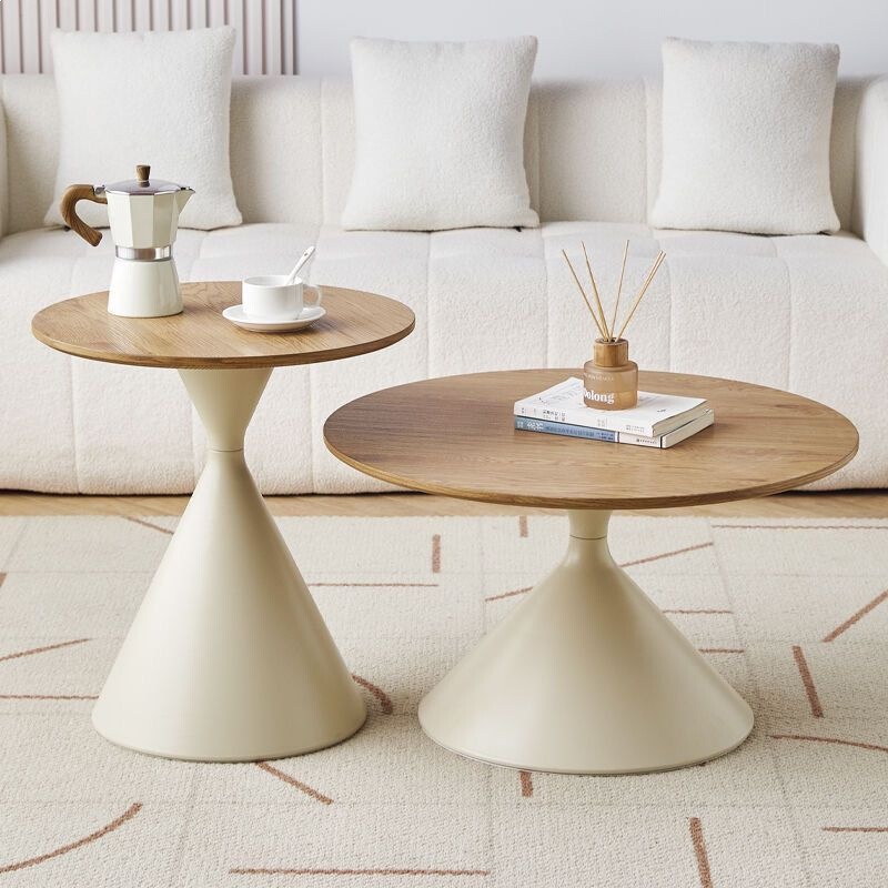 B&B Small Coffee Table, Natural Wood Cream-Colored Solid Wood Coffee Table, Living Room Small Apartment Set, Modern Minimalist Round Movable Table B&B Small Coffee Table, Natural Wood Cream-Colored Solid Wood Coffee Table, Living Room Small Apartment Set, Modern Minimalist Round Movable Table