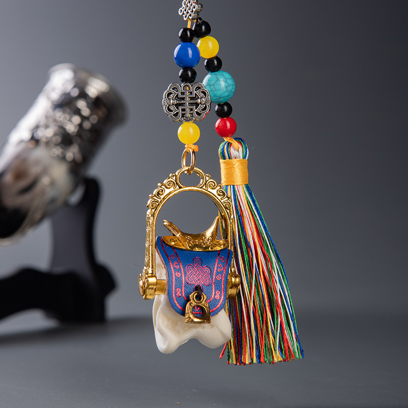 Mongolian Pendant Saddle Sheep Bone Jewelry Sheep Tendon Sheep Keychain Inner Mongolia Crafts