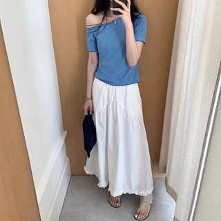 木耳边白色半身裙女夏季2026新款韩版高腰显瘦简约百搭a字长裙子