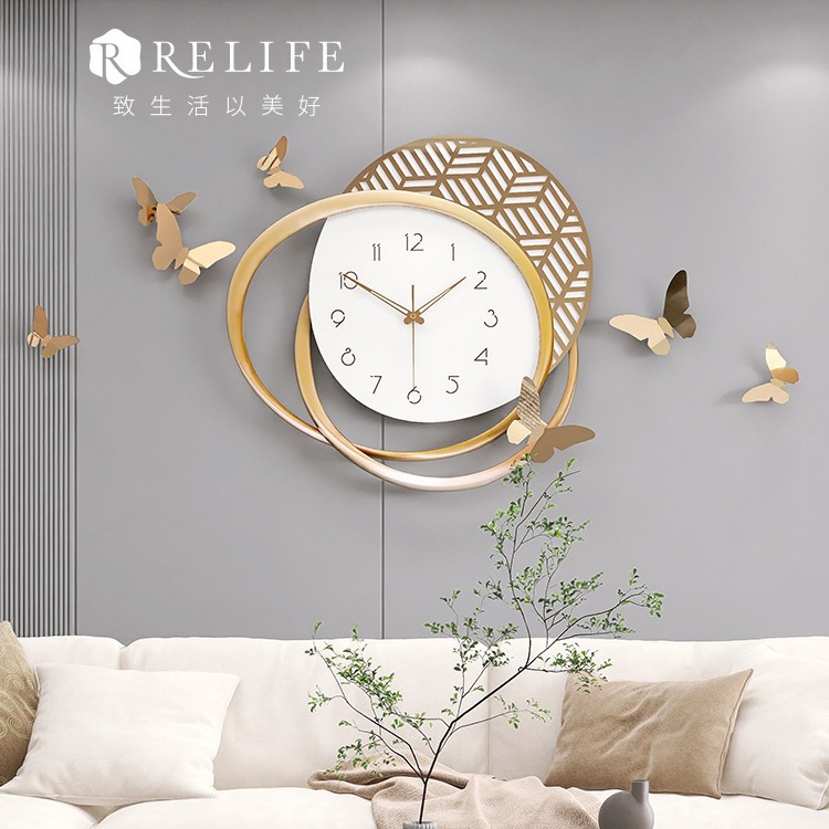 金色时光轻奢钟表2023新款个性创意现代简约餐厅高级感装饰时钟