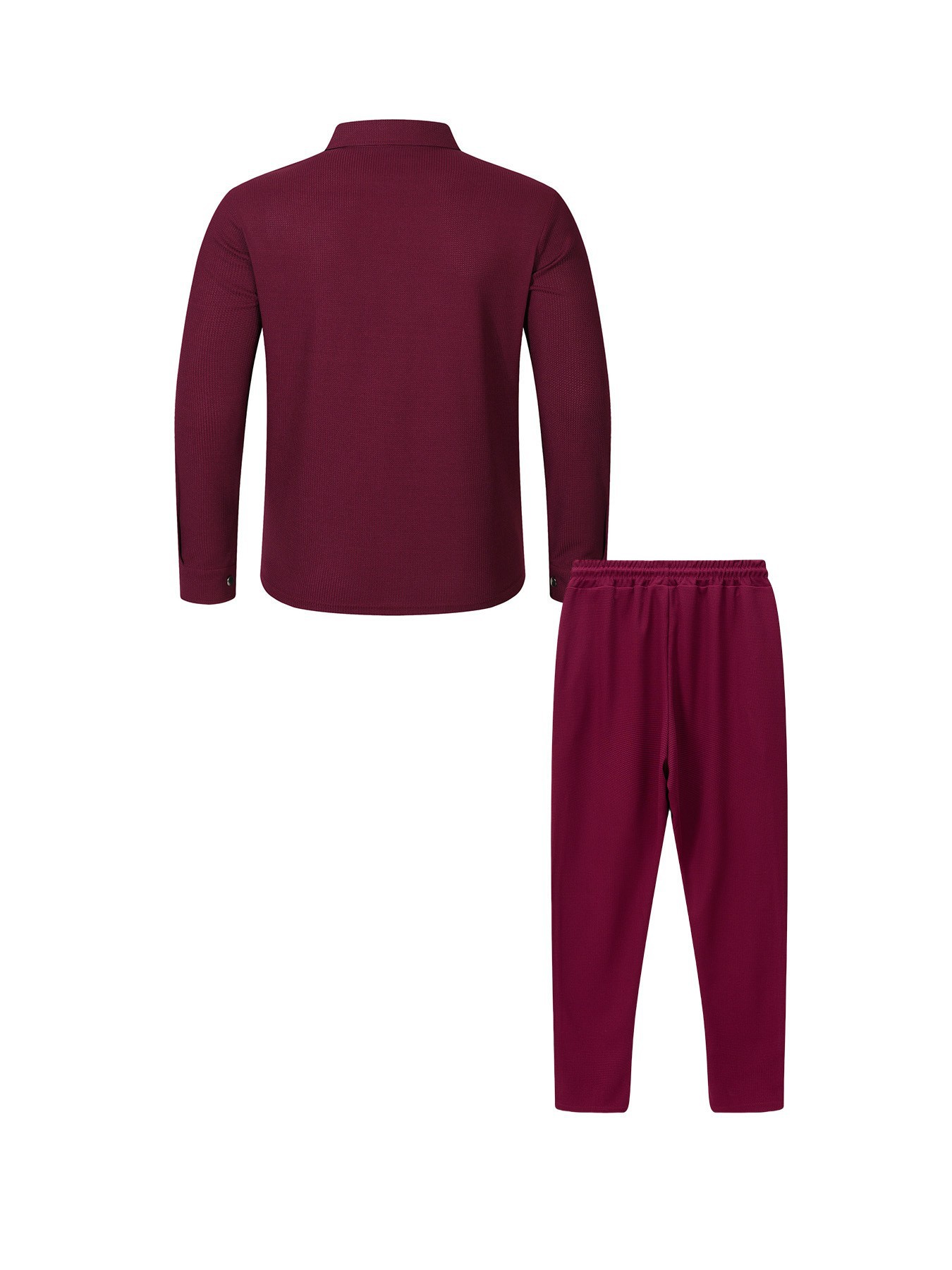 Men's Waffle Texture Lapel Button Casual Set Long Sleeve Top Pants_voghion.com