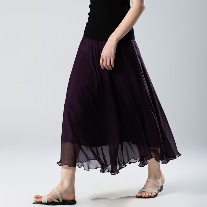 Silk Skirt 4m with a Large Hem! High-End Deep Purple 100% Mulberry Silk Georgette Asymmetrical Skirt